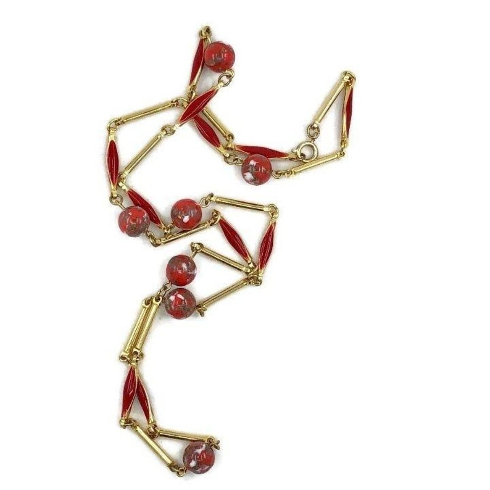Vintage Art Glass Bead Enamel Necklace